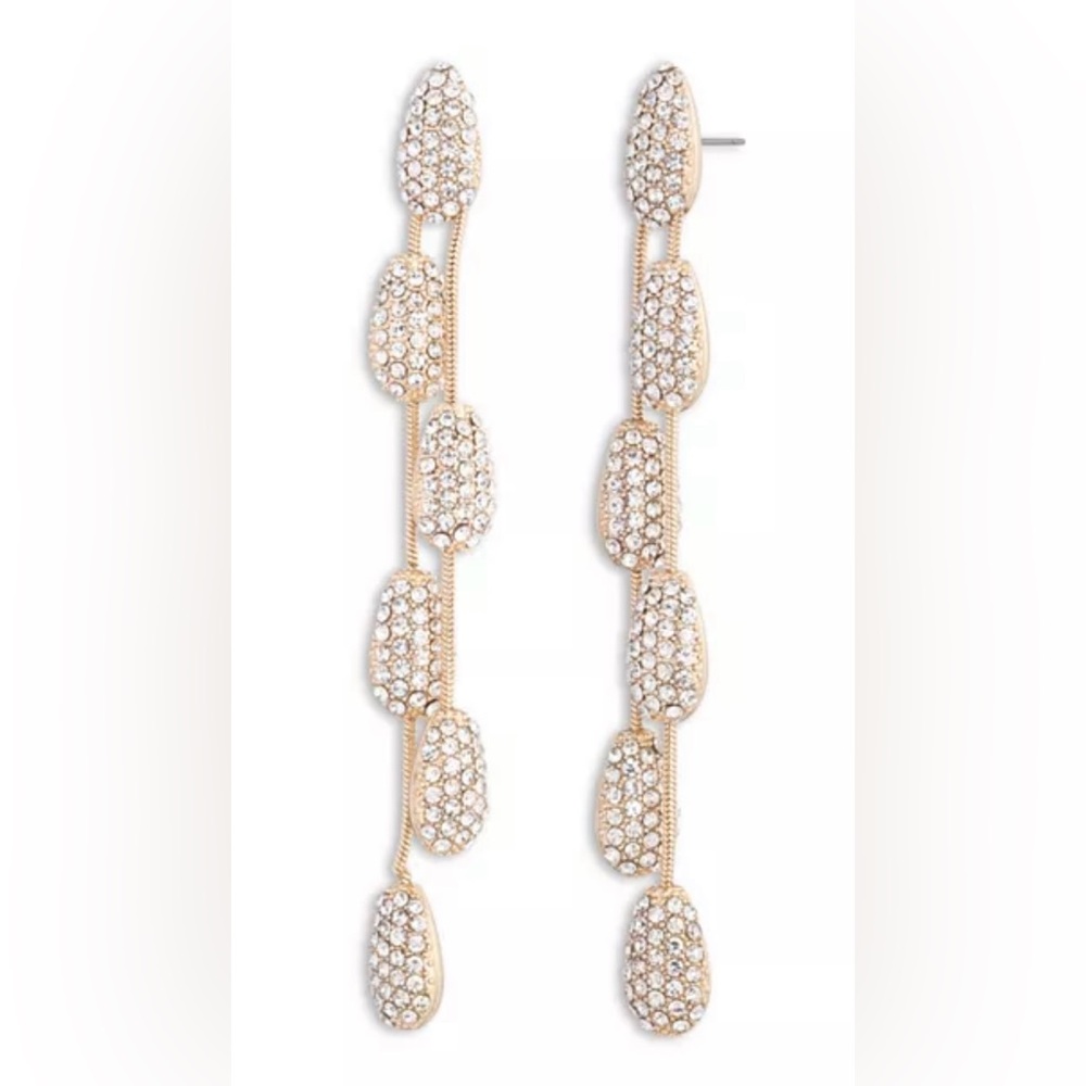 Lauren Ralph Lauren Pavé Pear Shape Double Row Linear Drop Earrings NWOT